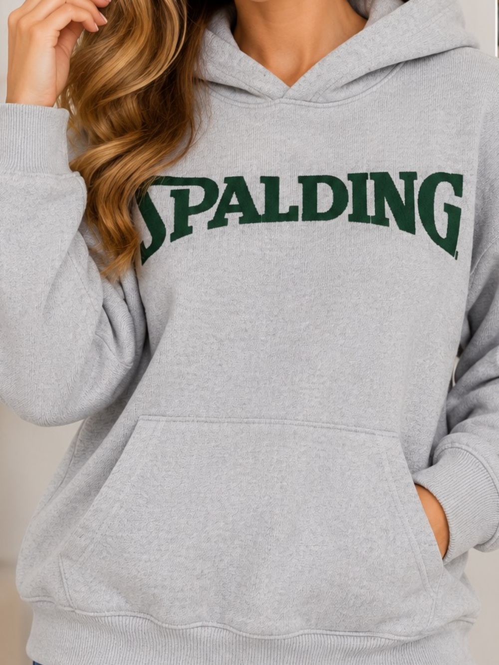 Spalding Light Gray Hoodie with Dark Green Logo